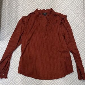 J. Crew Brick Red Blouse with Ruffle Accents